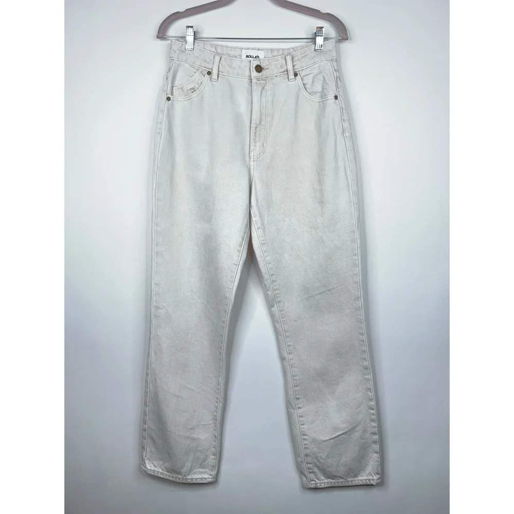 Rolla's High Rise Original Straight Jeans Cream Neutral 100% Cotton Size 28